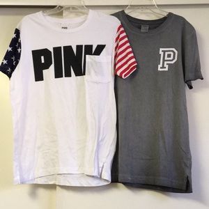 Two pink t-shirts and one Victoria’s Secret hoodie